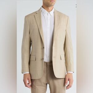 Brooks Brothers 346 Wool Linen Silk Blend Suit Coat Tan 40R